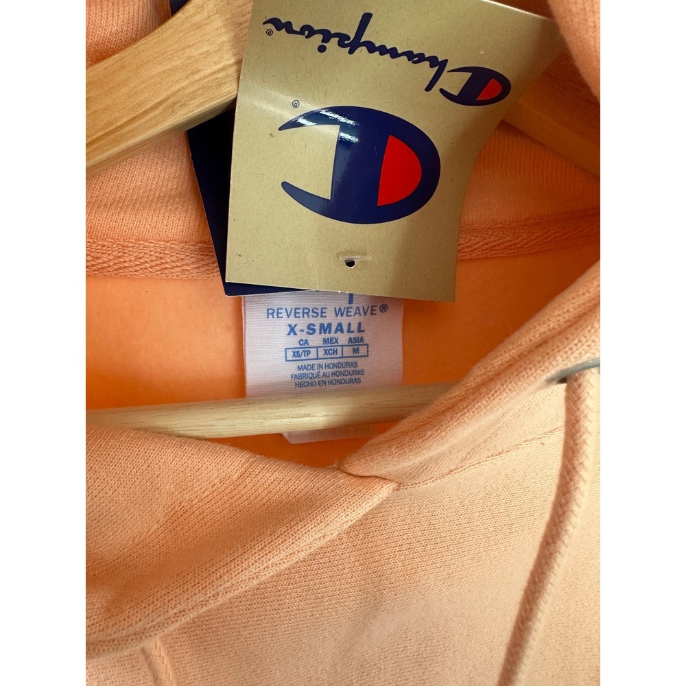 NWT Champion Reverse Weave Cropped Cut Off Hoodie Sweatshirt Peach XS Oversized - Picture 5 of 9